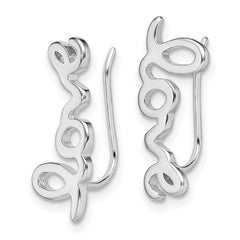 Sterling Silver Rhodium-plated Polished LOVE Ear Climber Earrings