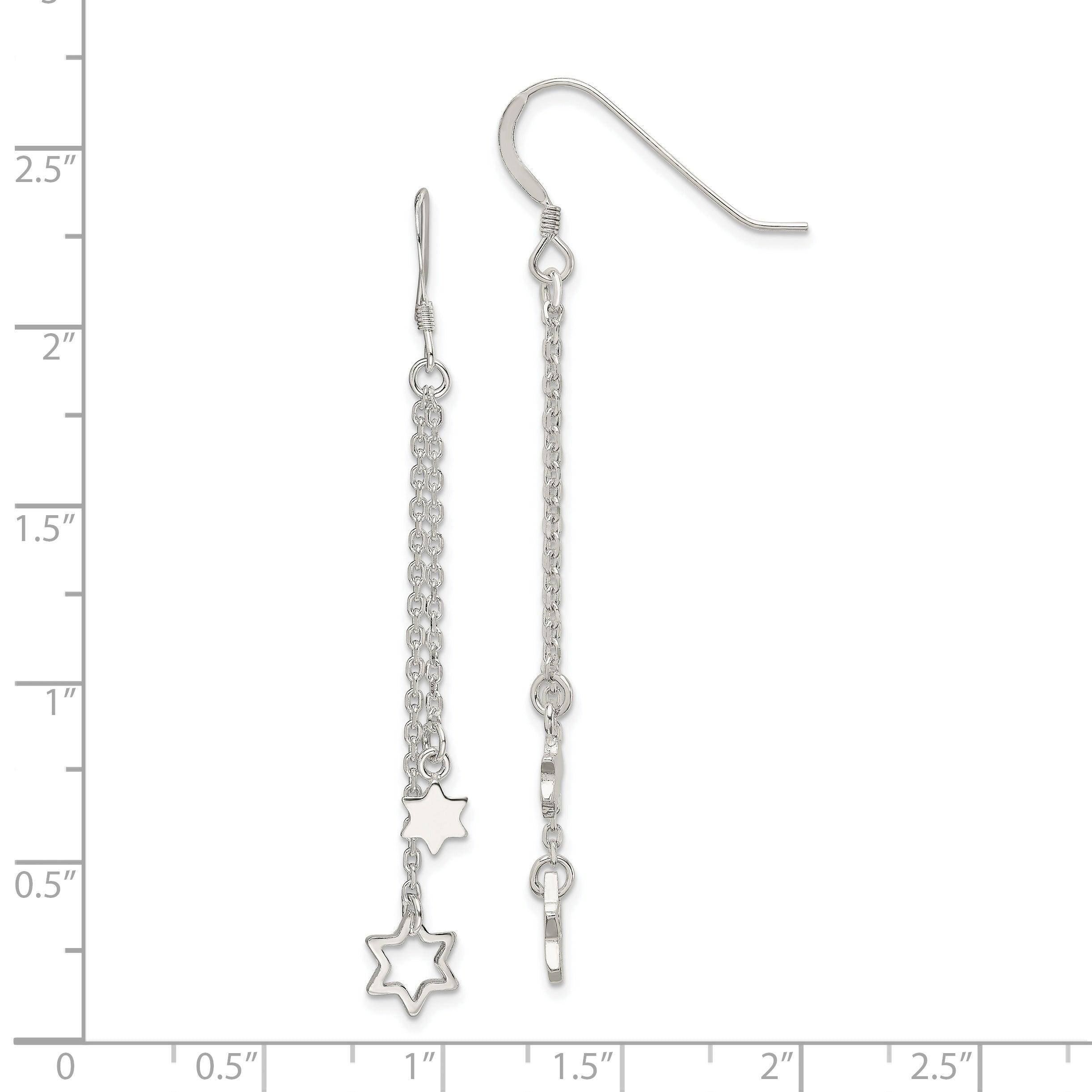 Sterling Silver Polished Star of David Chain Dangle Earrings