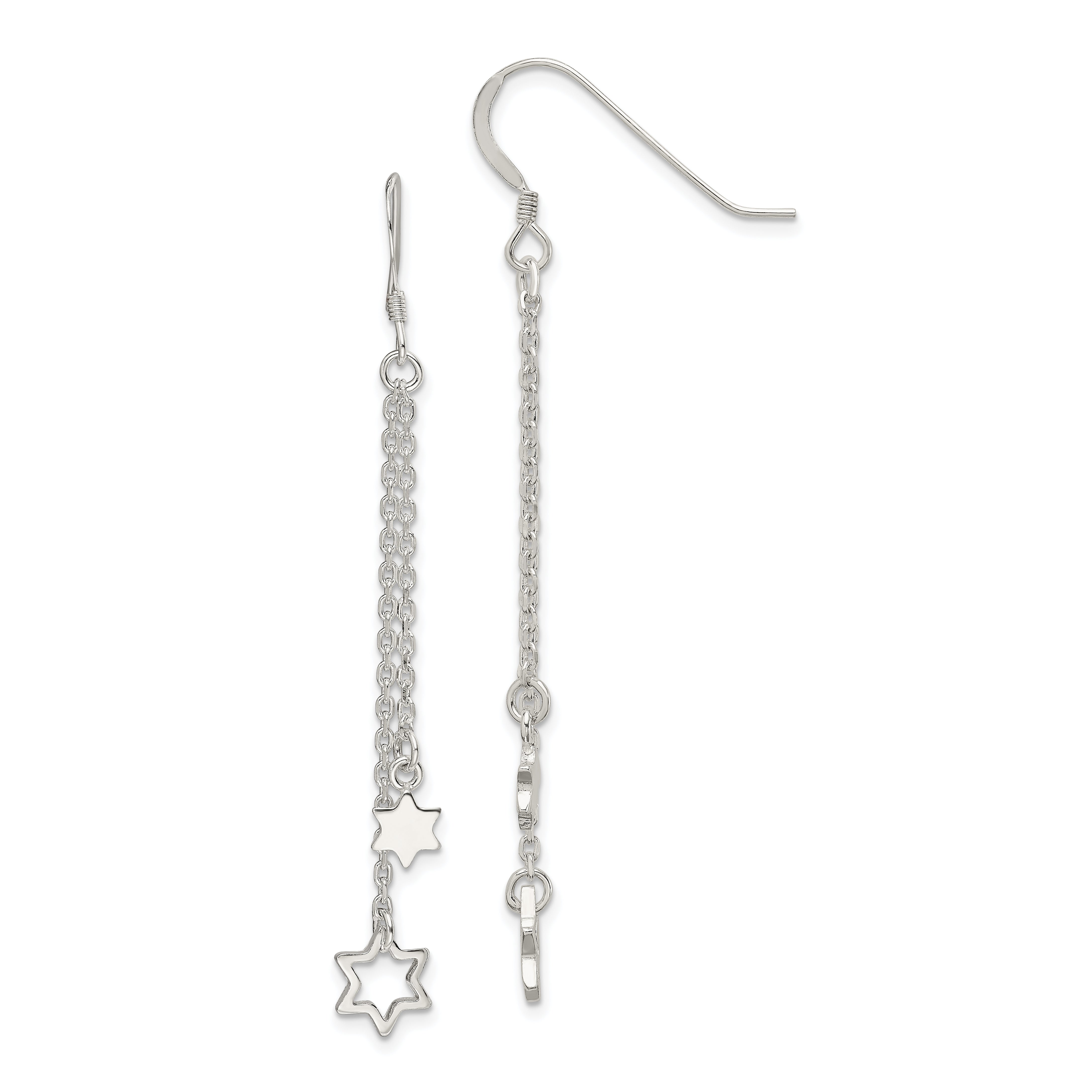 Sterling Silver Polished Star of David Chain Dangle Earrings