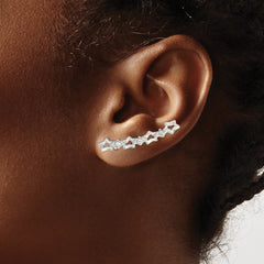 Sterling Silver Polished CZ Stars Ear Climber Earrings