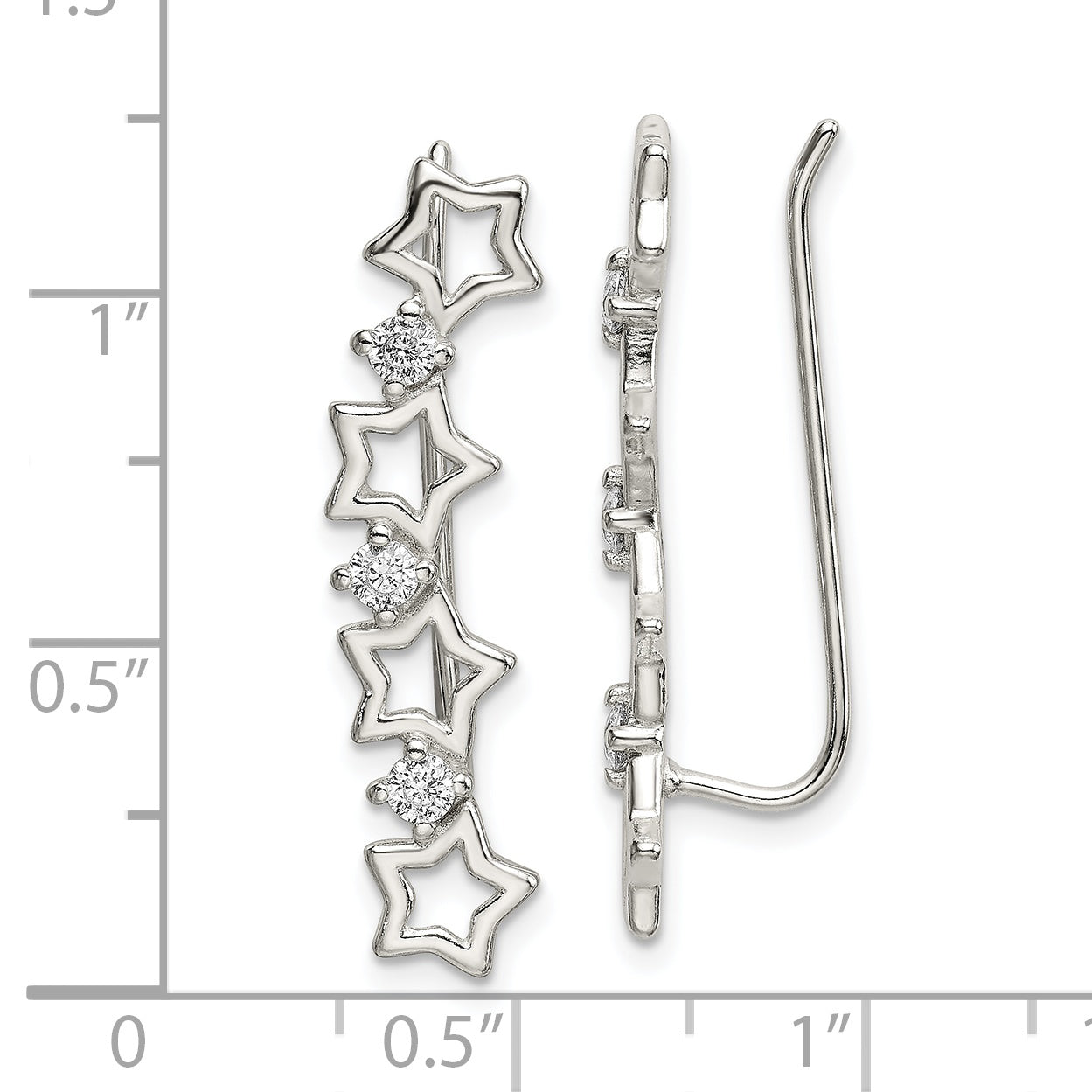 Sterling Silver Polished CZ Stars Ear Climber Earrings