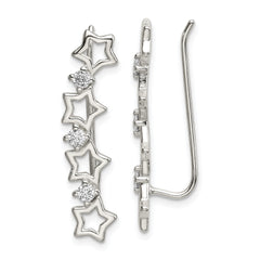 Sterling Silver Polished CZ Stars Ear Climber Earrings