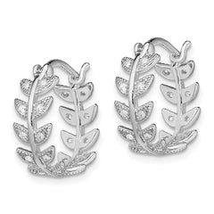 Sterling Silver Rhodium-plated Micro Pav‚ CZ Leaf Hoops