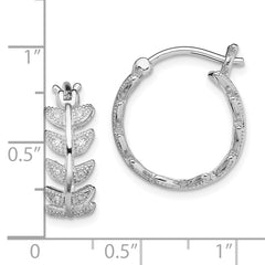 Sterling Silver Rhodium-plated Micro Pav‚ CZ Leaf Hoops