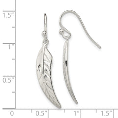 Sterling Silver Polished Leaf Dangle Shepherd Hook Earrings