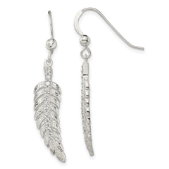 Sterling Silver Textured CZ Feather Shepherd Hook Earrings