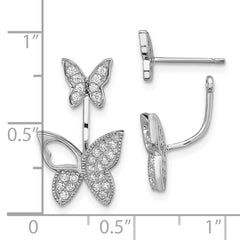 Sterling Silver Rhodium-plated CZ Butterfly Front and Back Earrings