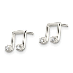 Sterling Silver Polished CZ Musical Notes Post Earrings