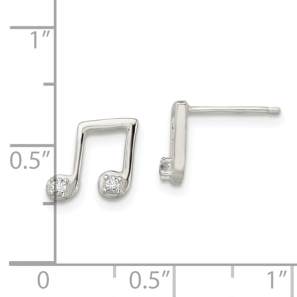 Sterling Silver Polished CZ Musical Notes Post Earrings