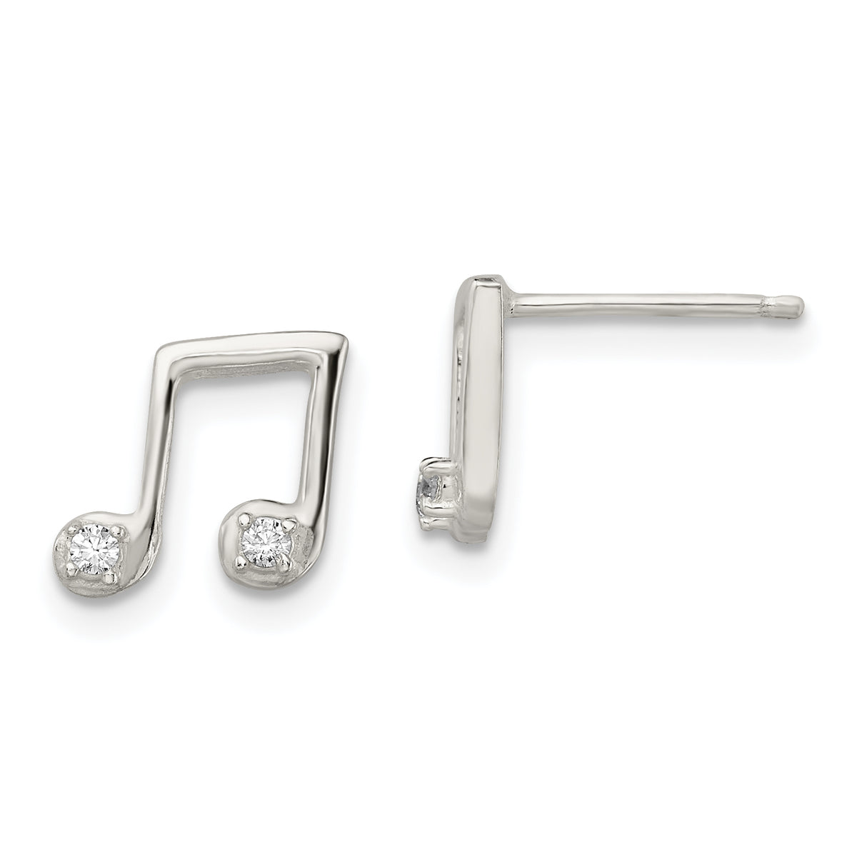 Sterling Silver Polished CZ Musical Notes Post Earrings