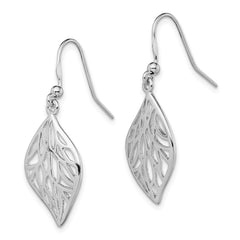 Sterling Silver Rhodium-plated Leaf Polished Dangle Earrings