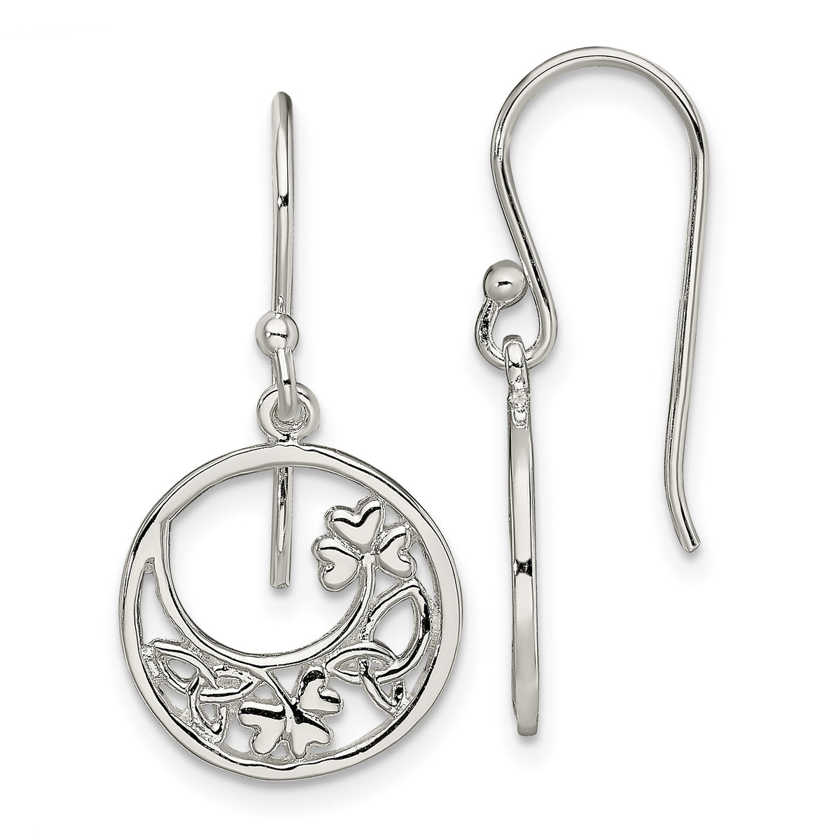 Sterling Silver Rhodium-plated Circle Clover/Celtic Knot Dangle Earrings