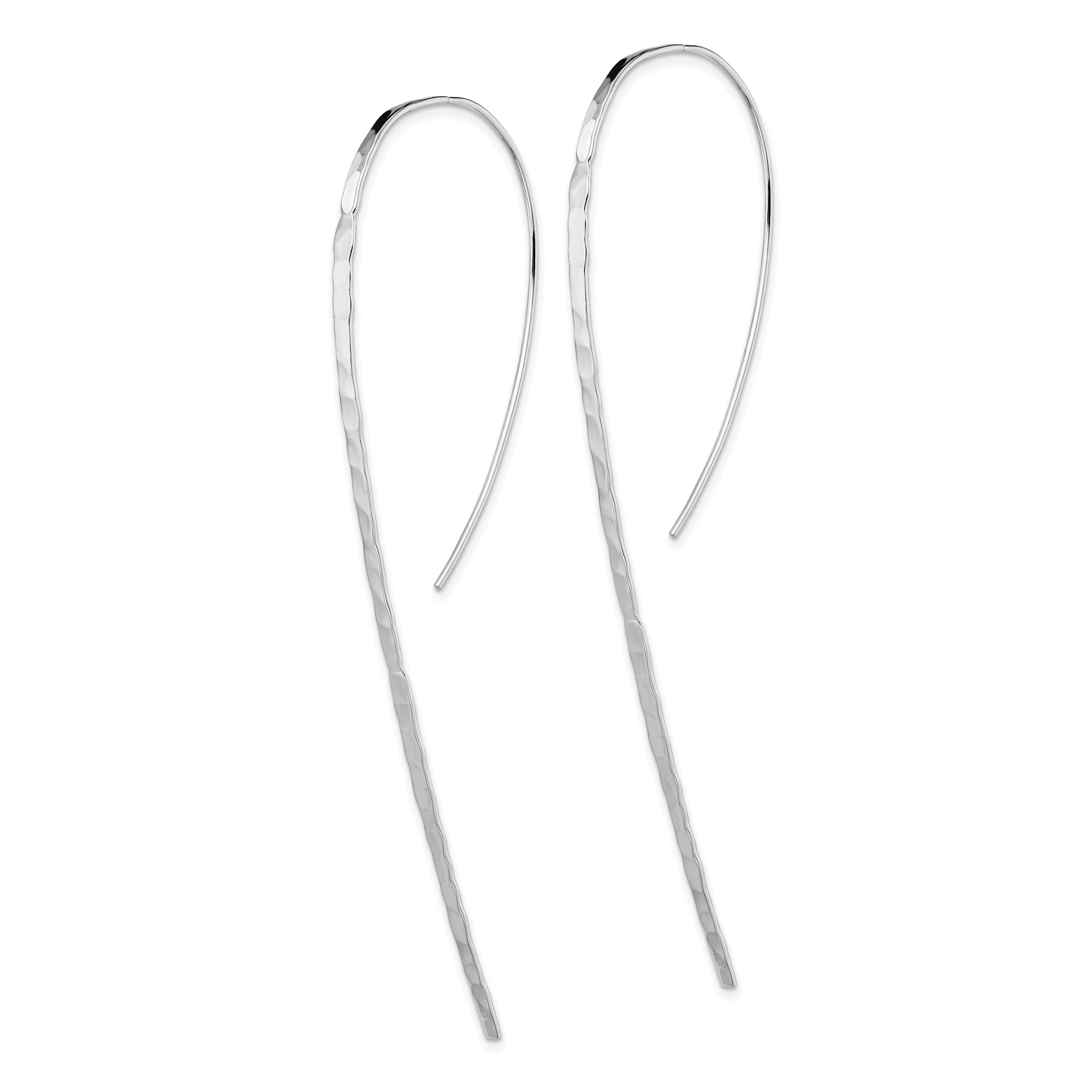 Sterling Silver Rhodium-plated Polished Textured Threader Earrings