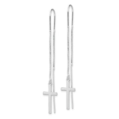 Sterling Silver Rhodium-plated Polished Latin Cross Threader Earrings