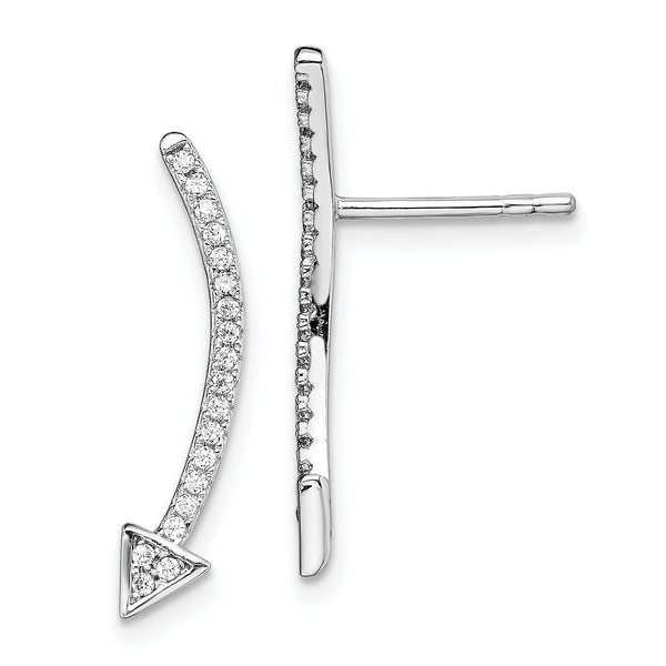 Sterling Silver Rhodium-plated Polished CZ Arrow Ear Climber Post