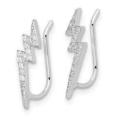 Sterling Silver Rhodium-plated Polished CZ Lightning Bolt Ear Climber Earri