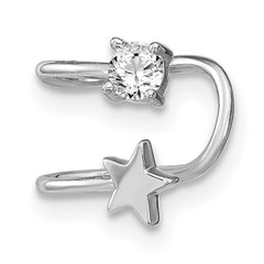 Sterling Silver Rhodium-plated Polished CZ & Star Single Cuff Earring