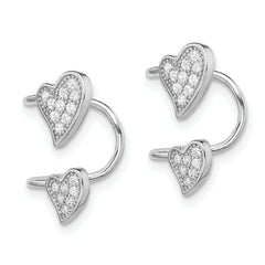 Sterling Silver Rhodium-plated Polished CZ Double Heart Right Cuff Earring