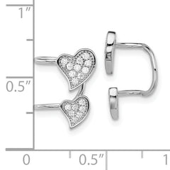 Sterling Silver Rhodium-plated Polished CZ Double Heart Right Cuff Earring