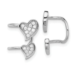 Sterling Silver Rhodium-plated Polished CZ Double Heart Right Cuff Earring