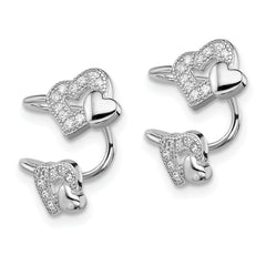 Sterling Silver Rhodium-plated Polished CZ Hearts Right Cuff Earring