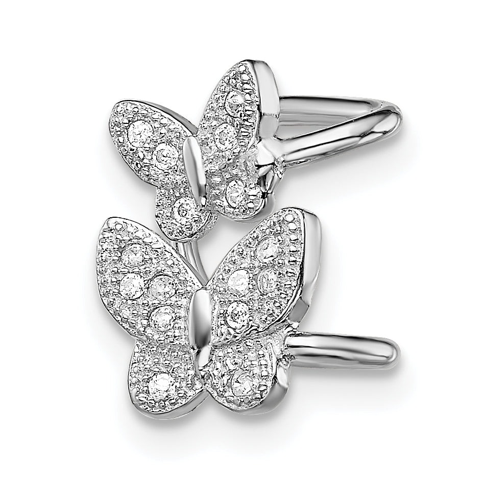 Sterling Silver Rhodium-plated CZ Double Butterfly Left Cuff Earring