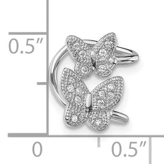 Sterling Silver Rhodium-plated CZ Double Butterfly Left Cuff Earring