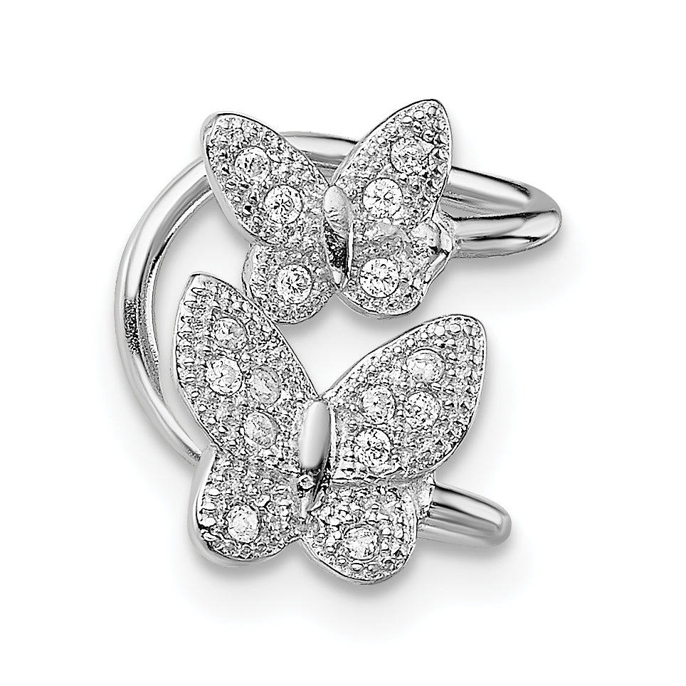 Sterling Silver Rhodium-plated CZ Double Butterfly Left Cuff Earring