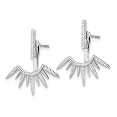 Sterling Silver Rhodium-plated CZ Bar & Spikes Front & Back Post Earrings