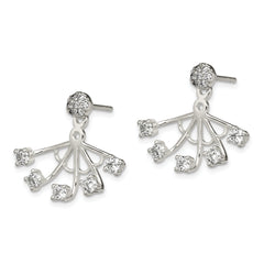 Sterling Silver Polished CZ Webbed Design Front & Back Post Earrings