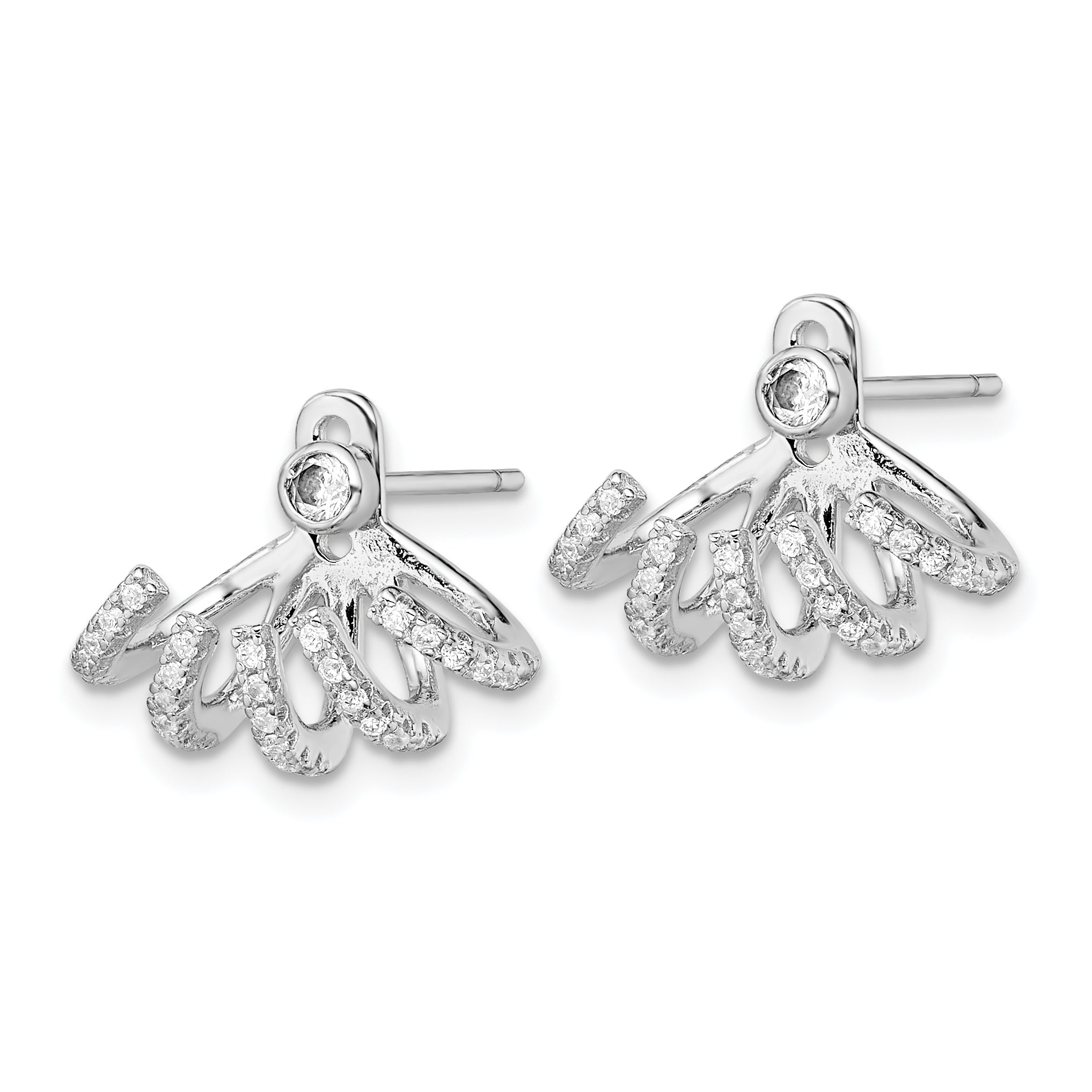 Sterling Silver Rhodium-plated Polished CZ Front & Back Post Earrings