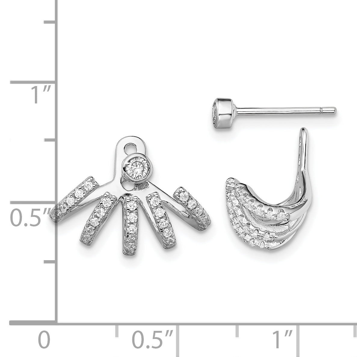 Sterling Silver Rhodium-plated Polished CZ Front & Back Post Earrings