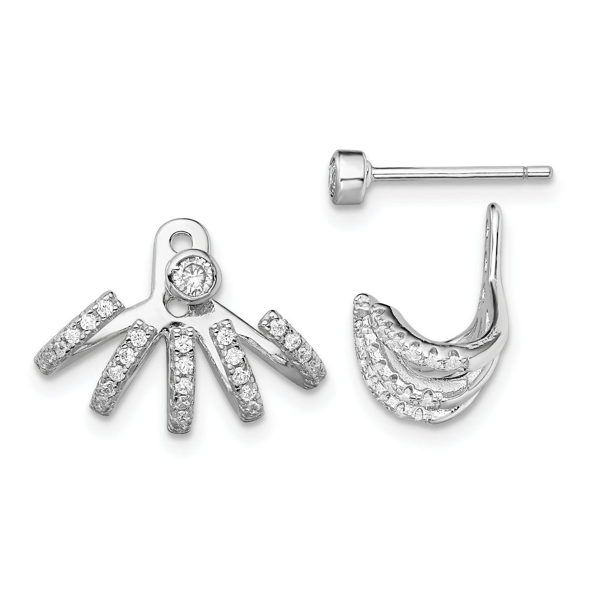 Sterling Silver Rhodium-plated Polished CZ Front & Back Post Earrings