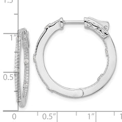 Sterling Silver Rhod-plated CZ In/Out Round Hinged Hoop Earrings