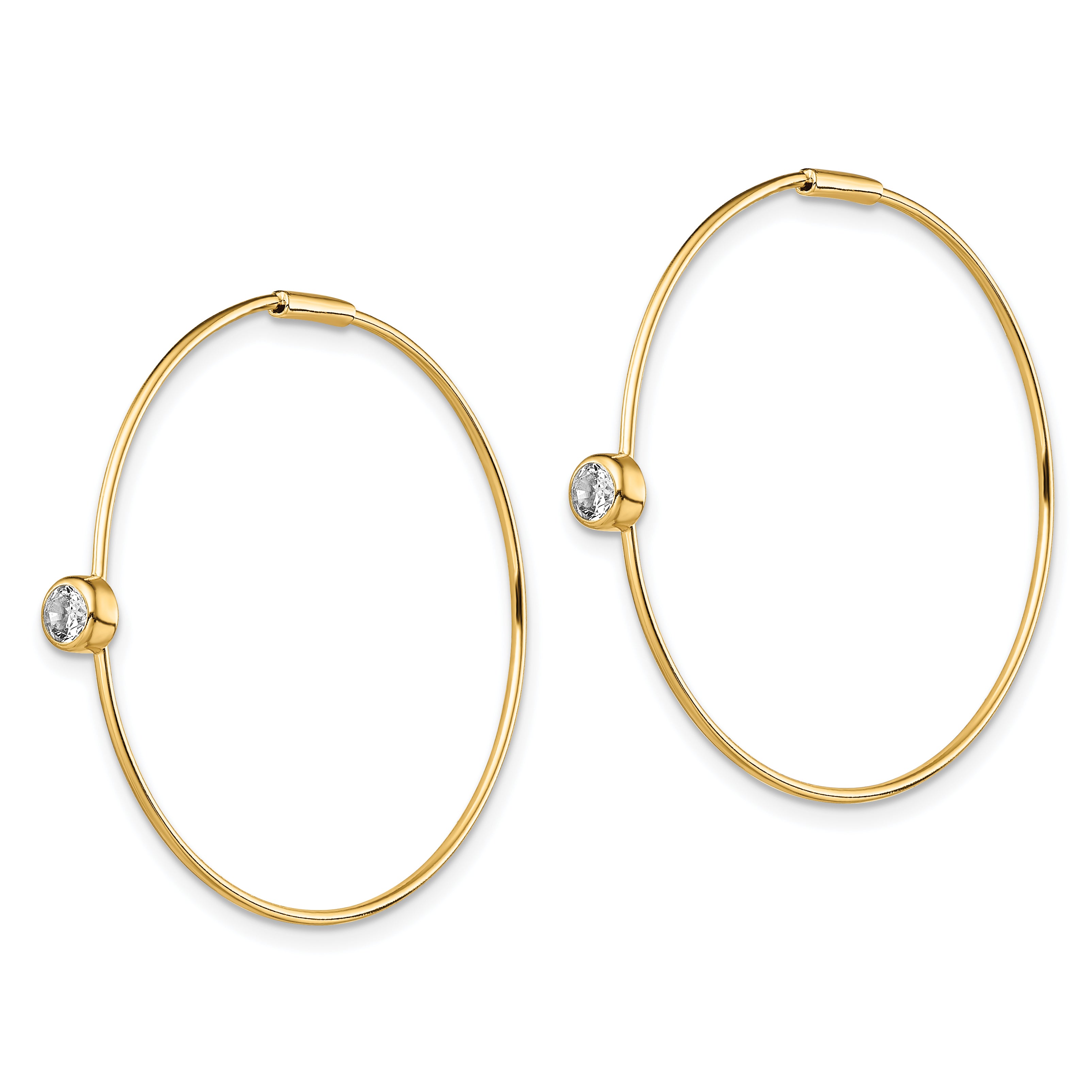 Sterling Silver Gold-tone Polished CZ Bezel Endless Round Hoop Earrings