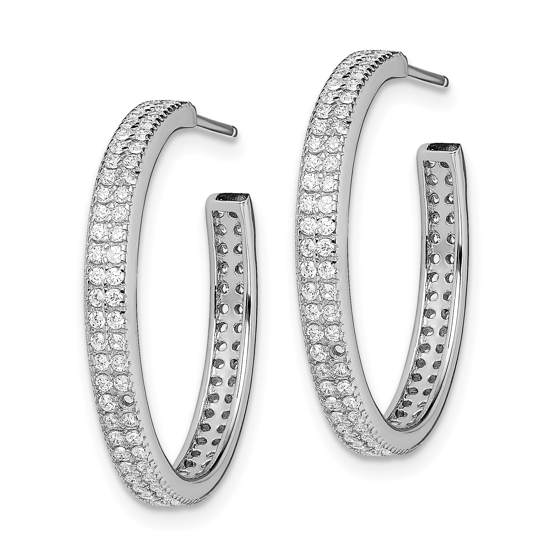 Sterling Silver Rhodium-plated CZ 20x3mm C-Hoop Earrings