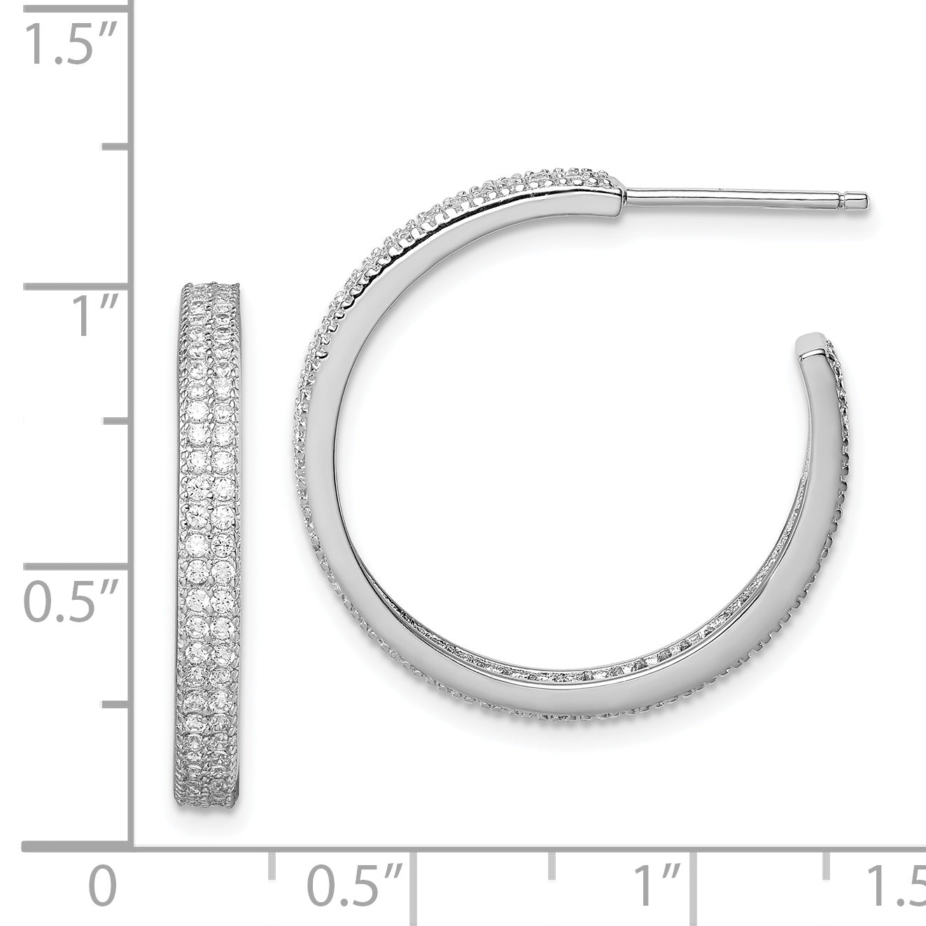 Sterling Silver Rhodium-plated CZ 20x3mm C-Hoop Earrings