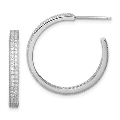 Sterling Silver Rhodium-plated CZ 20x3mm C-Hoop Earrings