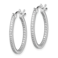 Sterling Silver Rhodium-plated Micro Pav‚ CZ In/Out Hoops