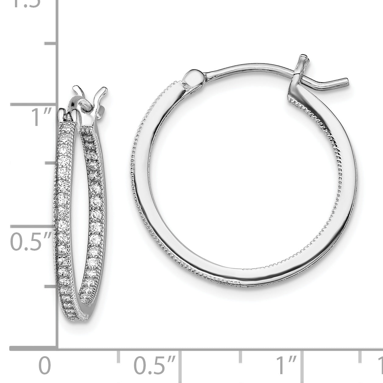 Sterling Silver Rhodium-plated Micro Pav‚ CZ In/Out Hoops