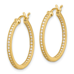 Sterling Silver Gold-tone Micro Pave CZ In/Out Hoop Earrings