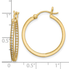 Sterling Silver Gold-tone Micro Pave CZ In/Out Hoop Earrings