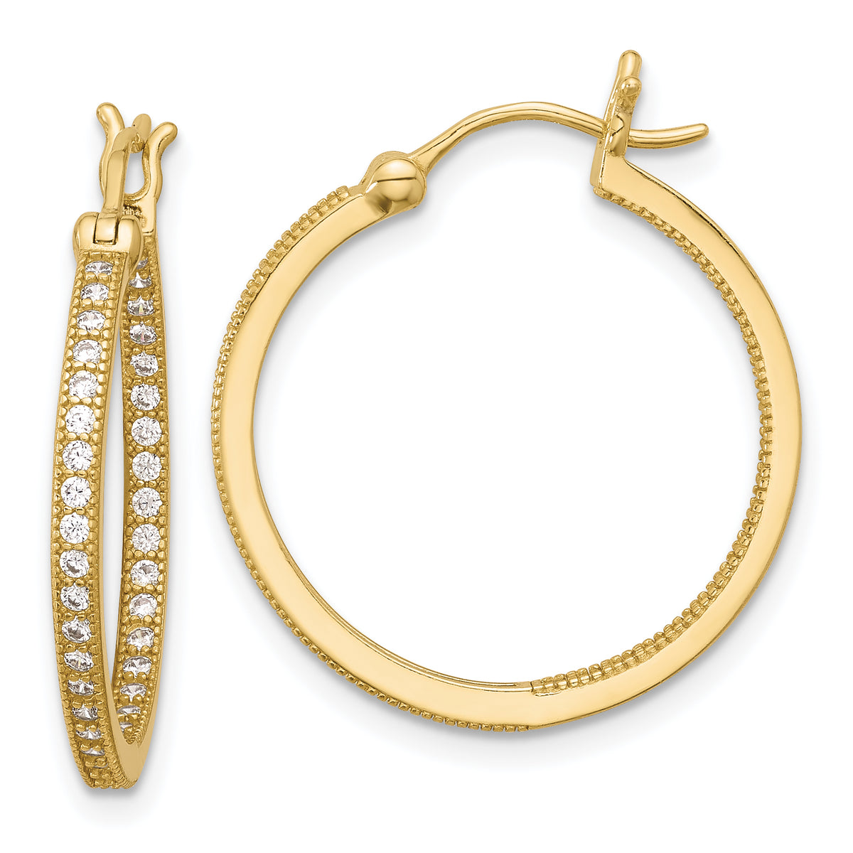 Sterling Silver Gold-tone Micro Pave CZ In/Out Hoop Earrings