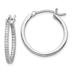 Sterling Silver Rhodium-plated Micro Pav‚ CZ In/Out Hoops