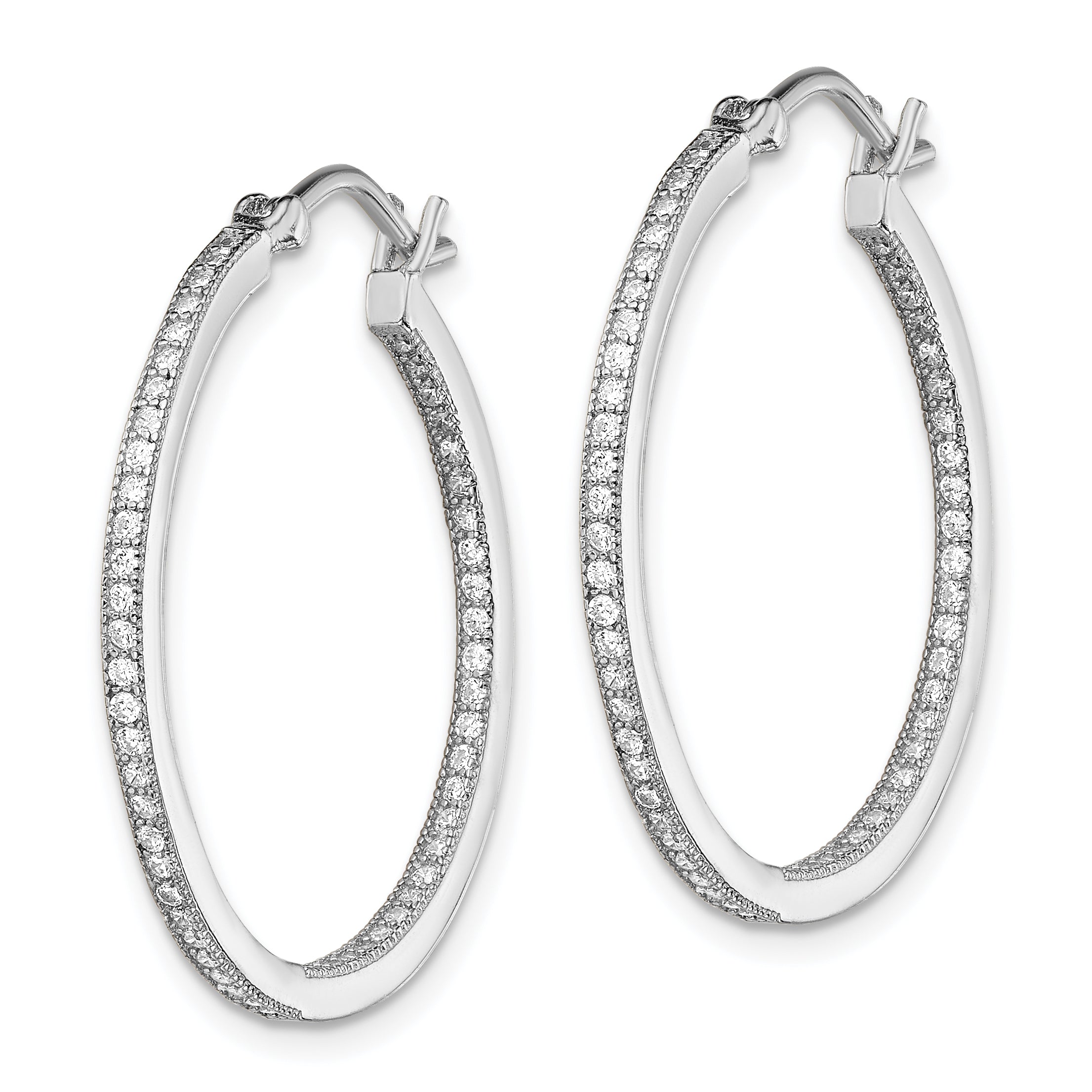 Sterling Silver Rhodium-plated CZ In/Out Hoops