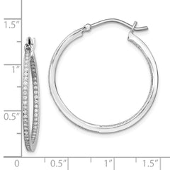 Sterling Silver Rhodium-plated CZ In/Out Hoops