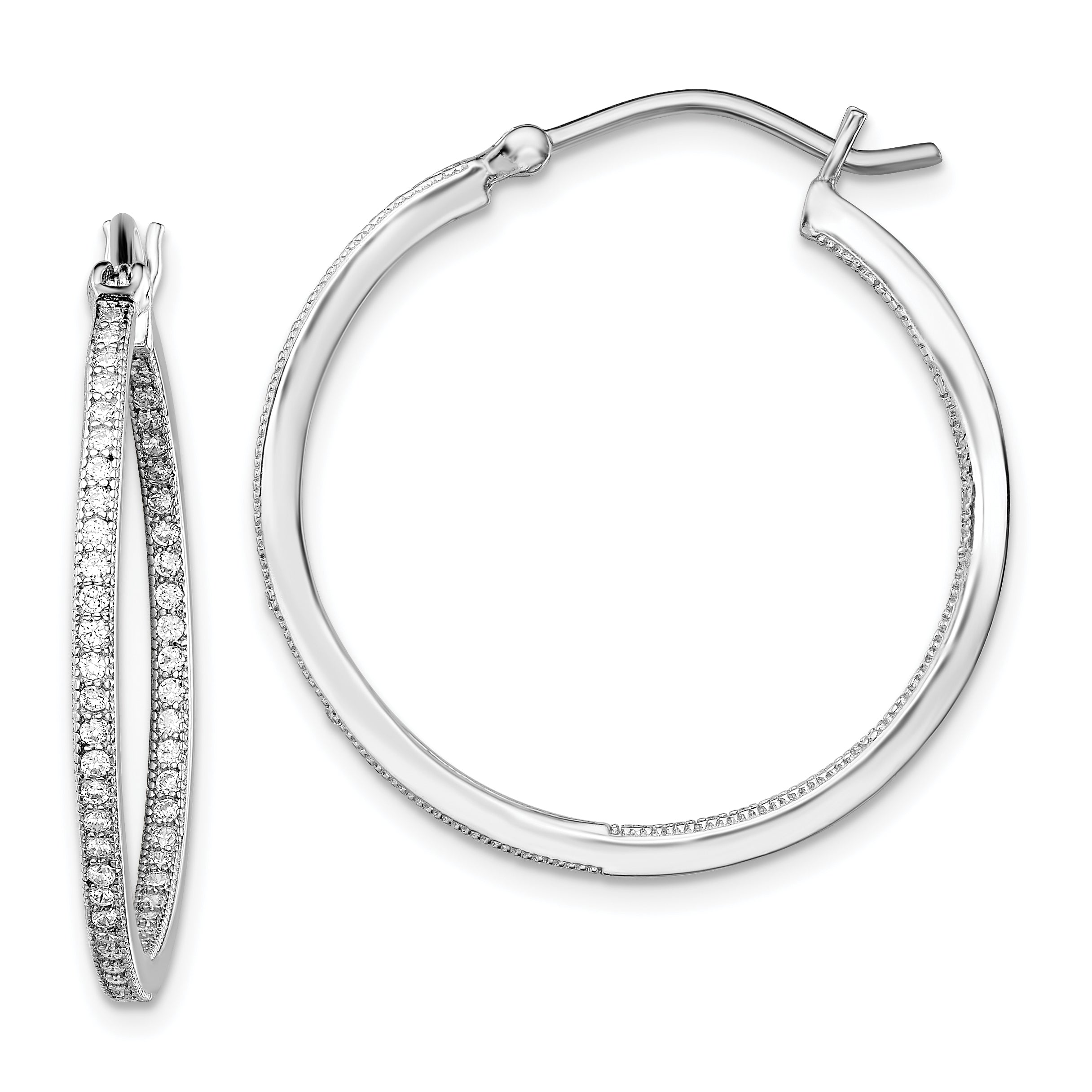 Sterling Silver Rhodium-plated CZ In/Out Hoops