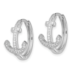 Sterling Silver Rhodium-plated CZ Anchor Hinged Earrings