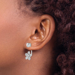 Sterling Silver Rhodium-plated CZ Studs w/CZ Flower Jacket Earrings