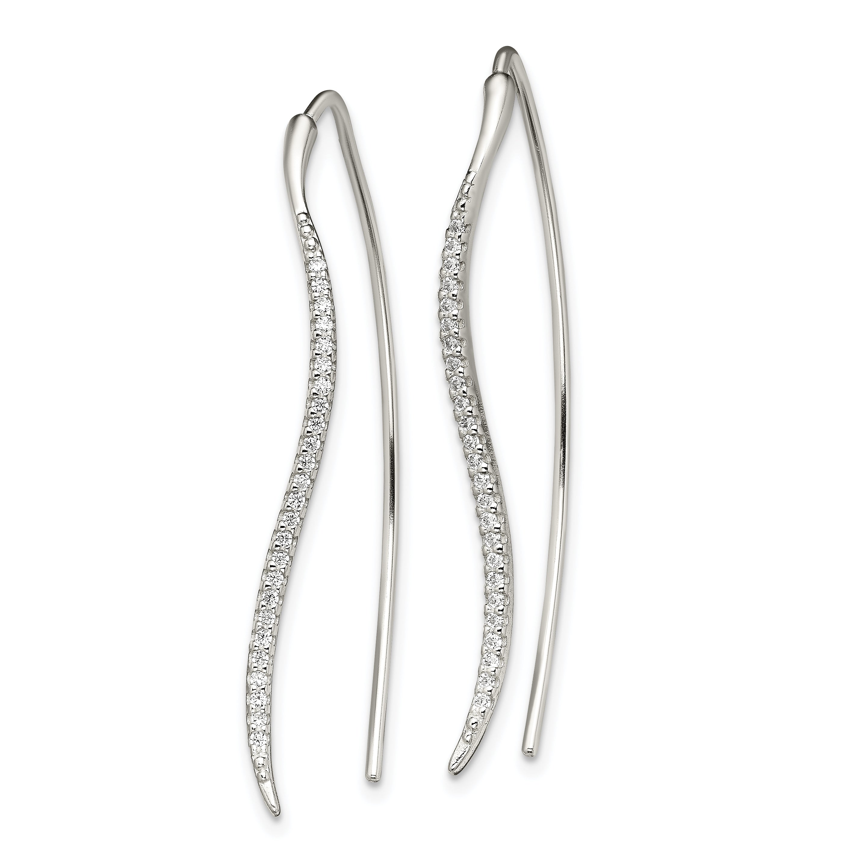 Sterling Silver Polished CZ Curved Bar Threader Earrings